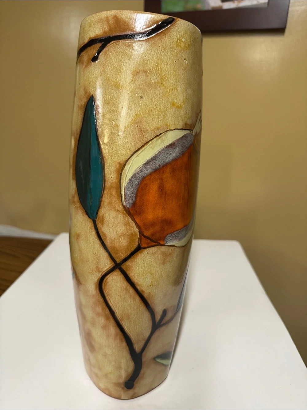 Butter + Toast Leaf Line Hand-Painted Fruit Motif Pottery Vase 13 3/8” tall 1992